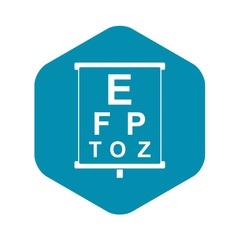 White placard with letters eyesight testing icon. Simple illustration of white placard with letters eyesight testing vector icon for web