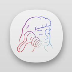 Face cleaning brush app icon. Pore cleaner. Comedone and blackhead removing. Beauty device for home use. Washing face with foam. UI/UX user interface. Web applications. Vector isolated illustrations