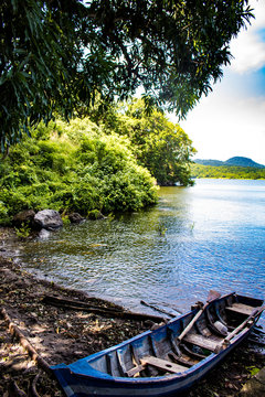 Weathered Old Fishing Boat Moored on the Beach at Zapatera Island outside of Granada, Nicaragua