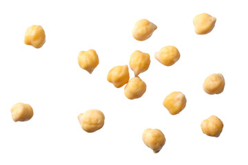 chickpeas isolated on white background. top view