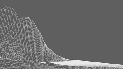 Abstract digital landscape. Wireframe landscape background. 3d futuristic vector illustration.