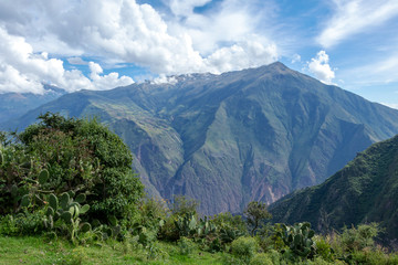 The Apurimac river valley: Green steep slopes of deep canyon with lush vegetation, the Choquequirao trek, Peru