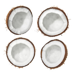 Coconut halves isolated on white background, cut out