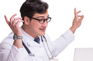 Doctor in telemediine mhealth concept on white