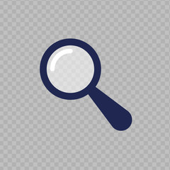 Vector loupe flat illustration. Black magnifying glass with gray lense isolated on transparent background. Concept of science analytics instrument, detective, focus, magnification.