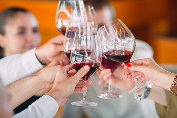 Close-up Of Friends Toasting Wineglasses At Party
