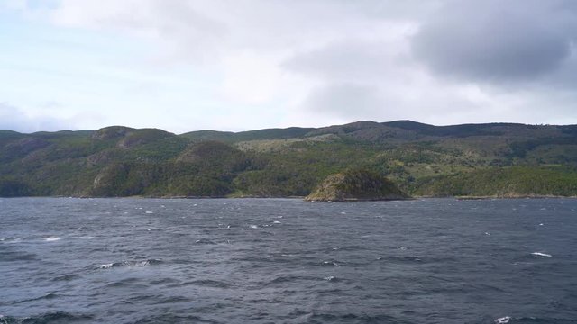 A mountain range seen from a ship in the Cape Horn area