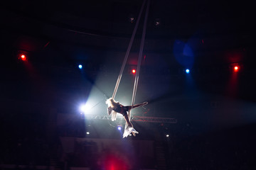 Girl's aerial acrobatics in the Circus.