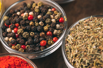 The Different Spices. Spices on stone background.