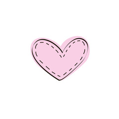 Illustration of the pink heart in the style of doodle. Black white hand-drawn drawing. Vector.