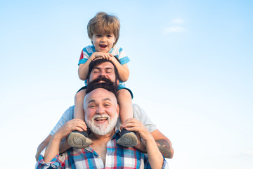 Fathers day. Father and son with grandfather - Men generation. - obrazy, fototapety, plakaty