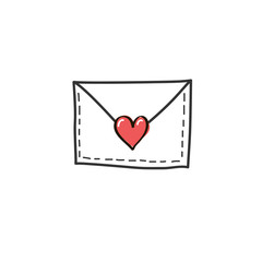 Letter with a heart in the style of a doodle. Vector hand drawing illustration