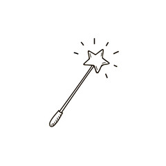 Hand Drawn magic wand doodle. doodle style icon. Flat design. Vector illustration.