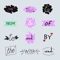 Wedding hand drawn catchwords set