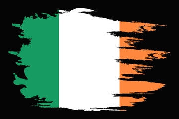 Ireland Flag. Brush painted Ireland Flag. Hand drawn style illustration with a grunge effect and watercolor. Ireland Flag with grunge texture. Vector illustration.