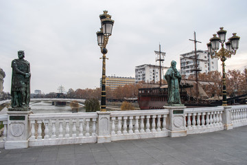 Fototapeta na wymiar View of Vardar river from the Bridge of Civilizations.