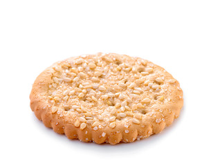 round cookie with sugar and sesame seed close-up isolated on white background 