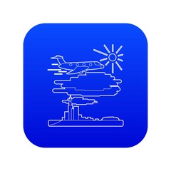 Plane flies over city concept. Outline illustration of plane flies over city vector concept for web