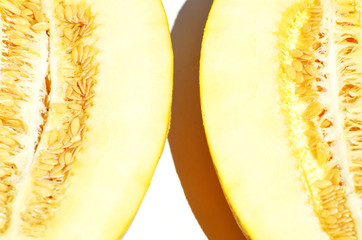 Close-up cutted melon isolated on white background,photo