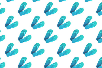 Colorful pattern of blue flip flops isolated on white background