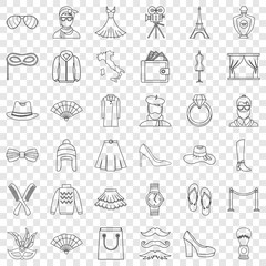Mode icons set. Outline style of 36 mode vector icons for web for any design