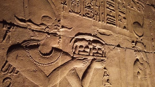 Ancient Egyptian hieroglyphic reliefs of Temple of Philae, interior