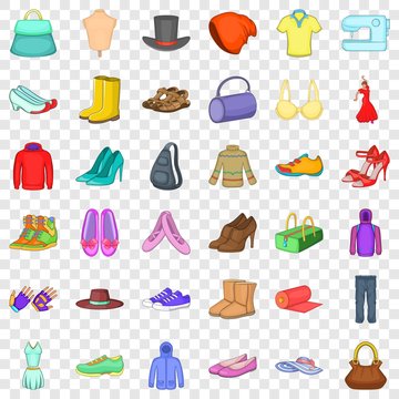 Fashion icons set. Cartoon style of 36 fashion harvest vector icons for web for any design