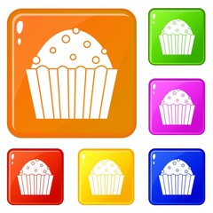 Cup cake icons set collection vector 6 color isolated on white background