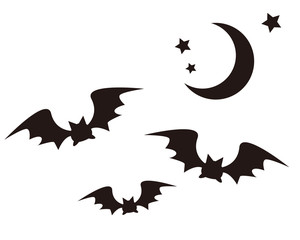 蝙蝠　コウモリ　ハロウィン　夜　月　星