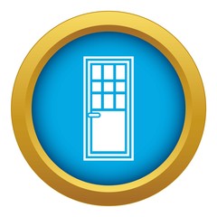 Wooden door with glass icon blue vector isolated on white background for any design