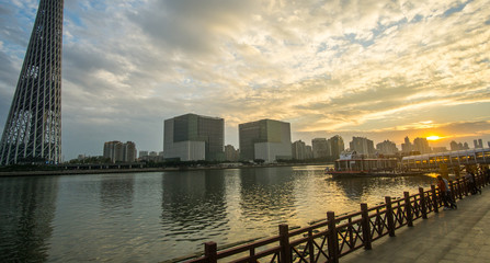 Fototapeta premium Touring around the business in the city center of Guangzhou , this massive city contains more than 14M of people and considered as a international business capital.