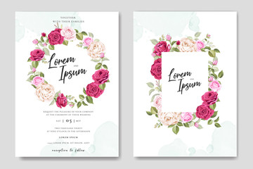 wedding invitation card with floral and leaves background template 