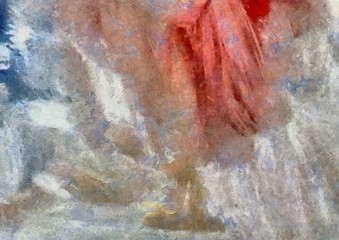 Detailed close-up grunge clouds abstract background. Dry brush strokes hand drawn oil painting on canvas texture. Creative simple pattern for graphic work, web design or wallpaper. Chaotic splashes.