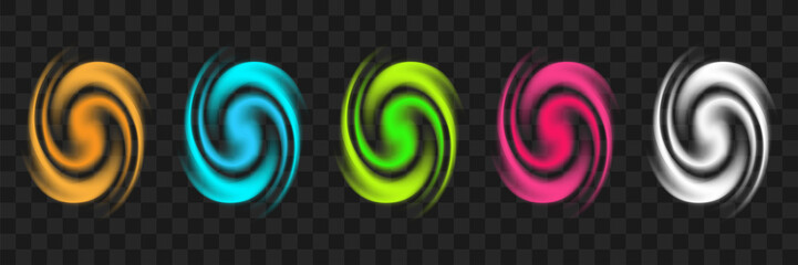 Cartoon vortex portal. Vector twisted galaxy. Teleport set.