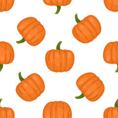 Food vector seamless pattern. Vegetables and fruits texture with pumpkin. Healthy nutrition background illustration.