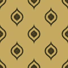 Fototapeta na wymiar Seamless kraft paper brown and black grunge ogee vintage peacock textile pattern vector