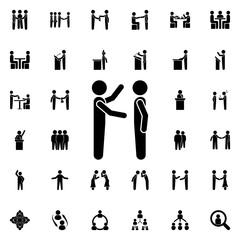 Explain to the employee icon. Universal set of conversation for website design and development, app development