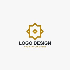 Islamic logo design vector. Mosque abstract illustration logo. Gold arabic ornament vector icon. 