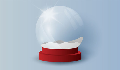 Glass ball highlight snow stand 3d realistic transparent background template.Happy new year and Merry Christmas day.Creative design paper art and craft style.Gift decoration for holiday vector.EPS10