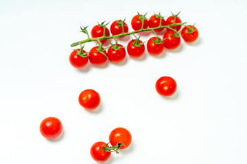 Fresh cherry tomatoes isolated on white background. 