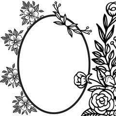 Black line art on white background, design plants leaf flower frame. Vector