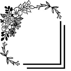 Black line art on white background, design plants leaf flower frame. Vector