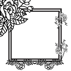 Black line art on white background, design plants leaf flower frame. Vector