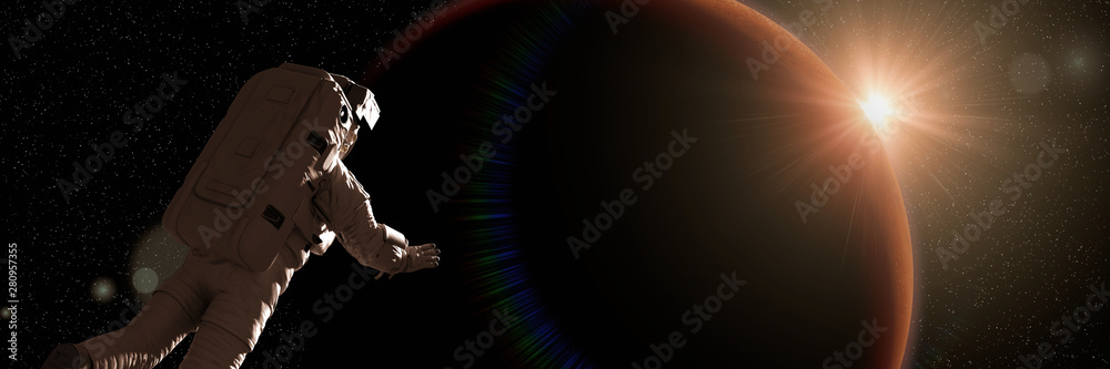 Canvas Prints astronaut watching the sunrise during a space walk in orbit of planet mars