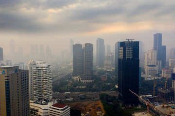 Jakarta city covered by air pollution at morning