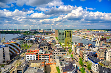 Fototapeta na wymiar An aerial view of the port and docks in Antwerp (Antwerpen), Belgium.