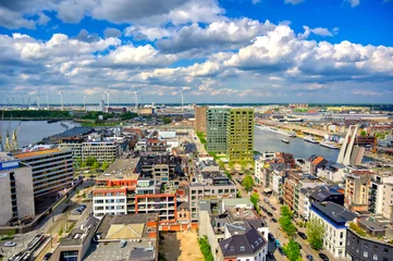  An aerial view of the port and docks in Antwerp (Antwerpen), Belgium. © Jbyard