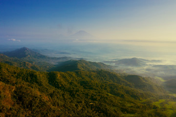 Obraz premium Misty mountain at morning near Ngisis hill