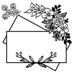 Design for poster and card with simple flower frame isolated on white background. Vector