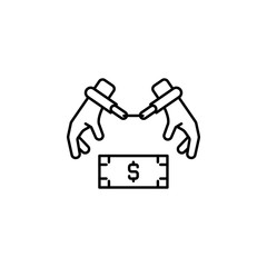 Bribe, clamp, hand icon. Element of corruption icon. Thin line icon for website design and development, app development. Premium icon